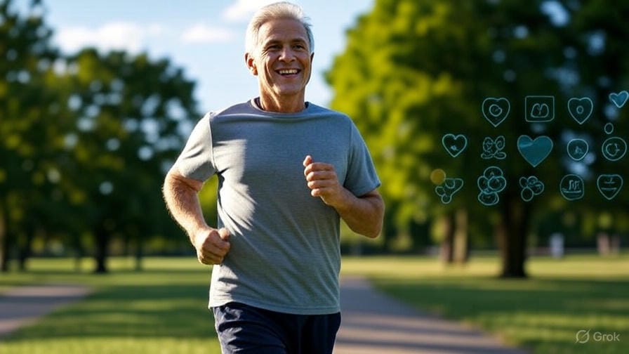 The 10 Scientific Benefits of Waking Up Early for Success & Health 6 Middle-aged person jogging in the morning symbolizing long-term health and longevity benefits